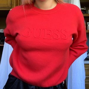 red guess sweater